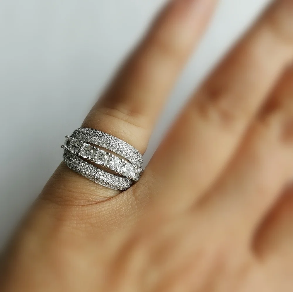 CZ half eternity band ring in Sterling Silver size 7